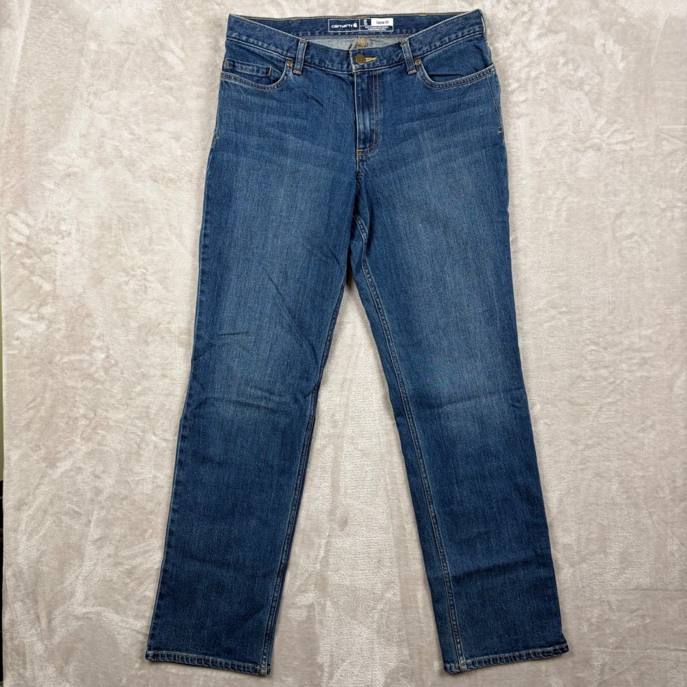 Carhartt Jeans Womens Size 12 Tall Loose Fit Straight Leg Blue Medium Wash Denim